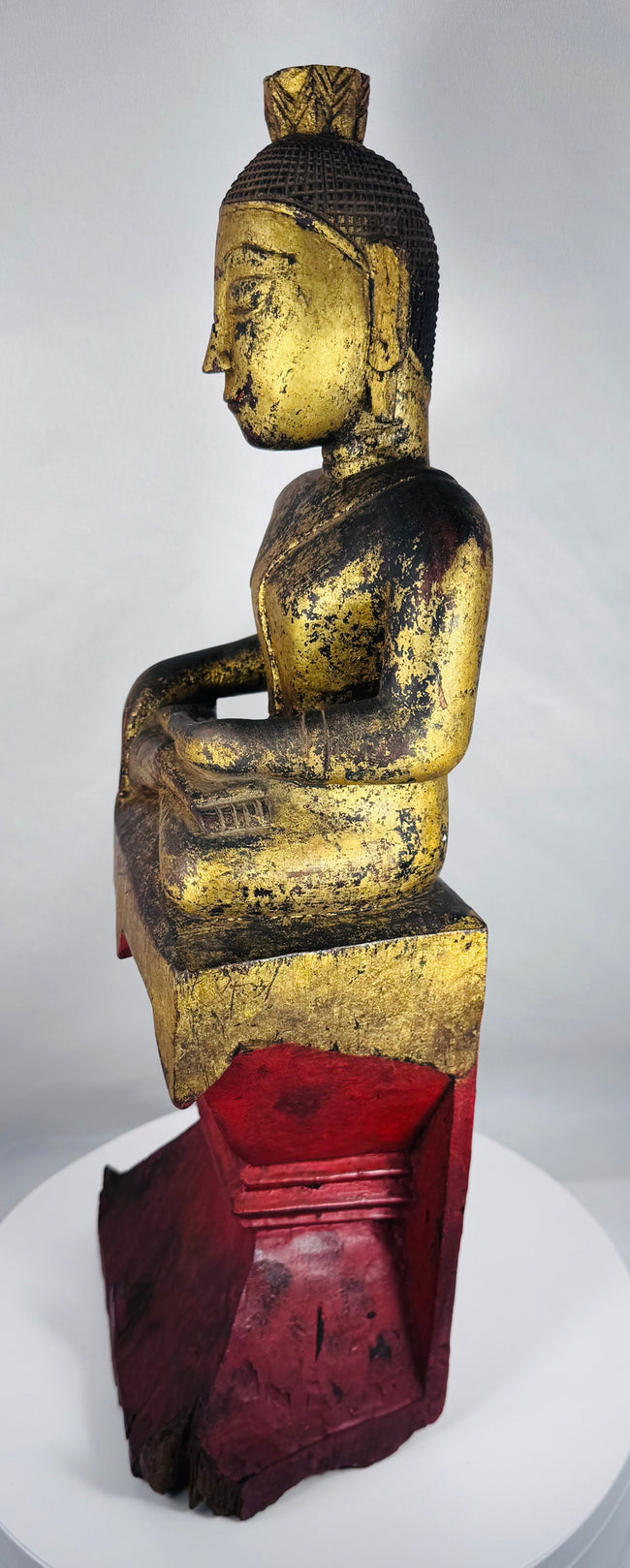Traditional Shan (Tai Yai) Buddha sculpture from Myanmar in seated meditation posture.