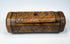 19th-century English treen snuff box in richly figured burr walnut with ebony-style banding and hinged lid.