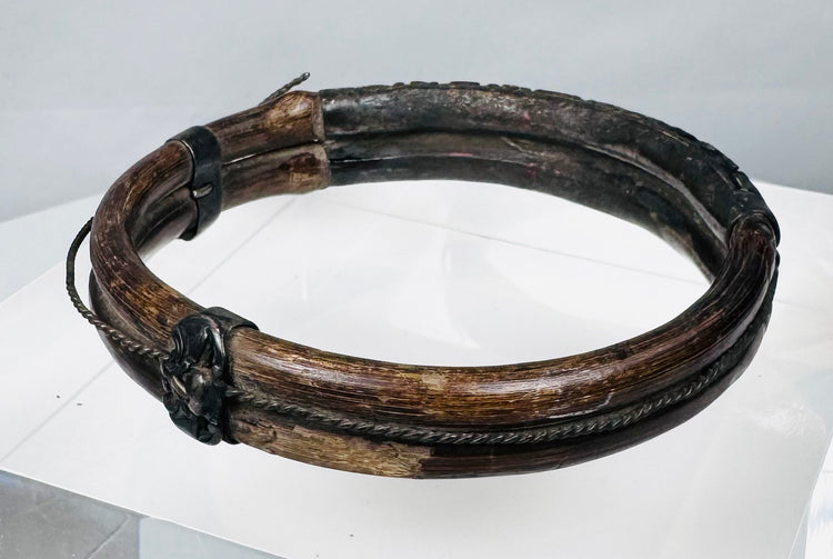 Antique Chinese bracelet combining natural bamboo with elaborate metalwork