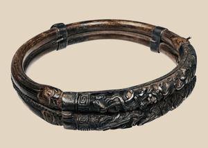 Antique Chinese Bamboo Bracelet with Applied Silver-Alloy Floral Mounts | Qing Dynasty, 19th Century