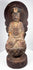 Carved wooden Guanyin with serene lowered eyes, weathered gilding and surviving elements of an elaborate crown