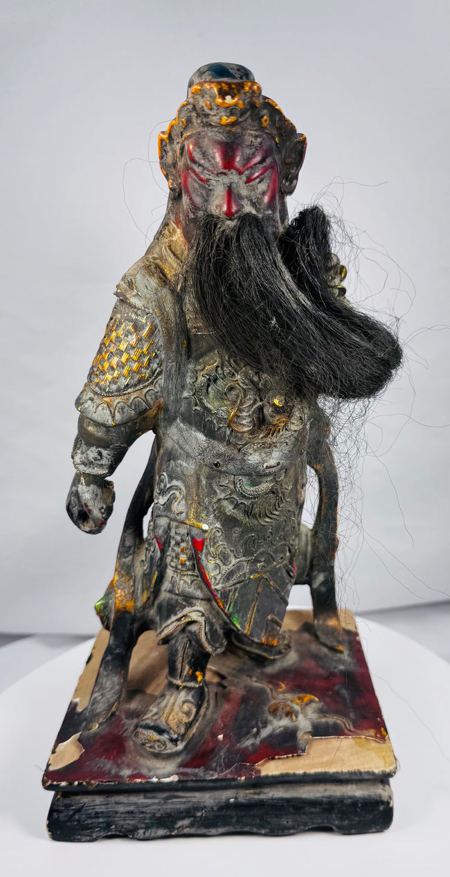 Chinese polychrome lacquer temple figure of Guan Gong in ceremonial armour
