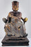 Antique Chinese ancestor figure circa 1800–1900 with burgundy lacquer, gilt floral decoration and ceremonial throne