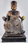 Antique Chinese ancestor figure circa 1800–1900 with burgundy lacquer, gilt floral decoration and ceremonial throne