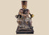 Antique Chinese Qing Dynasty carved wooden ancestor figure seated on an elaborate ceremonial throne with traces of gilt decoration