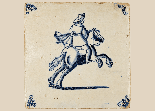 18th century Dutch Delft tile with cobalt blue horseman decoration