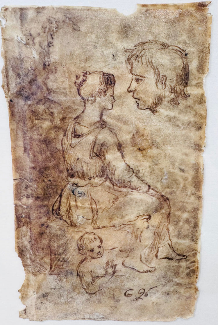 18th-century academic figure study on vellum with inscription G.26 at lower right