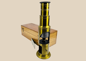 Antique French-Style Brass Drum Microscope with Original Case & Slides | Circa 1850–1900