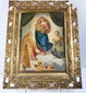 Early 20th-century German Sistine Madonna reproduction after Raphael in an ornate pierced gilt Rococo Revival frame with Virgin Mary, Christ Child, saints and putti.