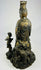 Back view of antique Thai bronze Guanyin sculpture, displaying robe drapery, halo form, and natural patina.