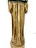 Detail of lower section showing deep vertical grooves and aged wood grain on antique statue