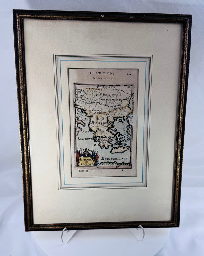 Close-up of the 1686 Turquie en Europe map highlighting French geographic inscriptions and decorative cartographic details.
