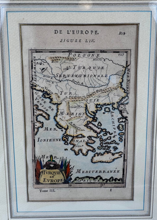 Historic 1686 copperplate engraved map illustrating the European territories of the Ottoman Empire.