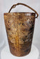 Antique ethnographic wooden container with interwoven carved motifs and darkened aged surface
