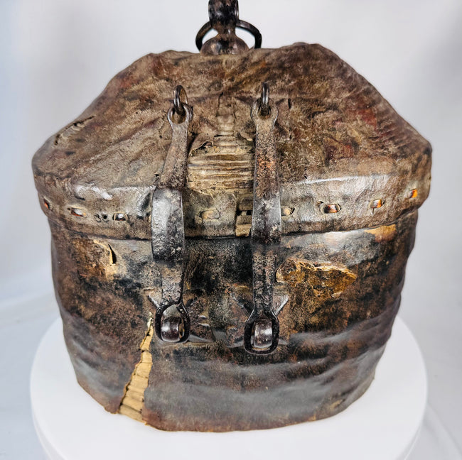 Traditional mountain storage vessel from Tibet or Nepal with woven reed interior