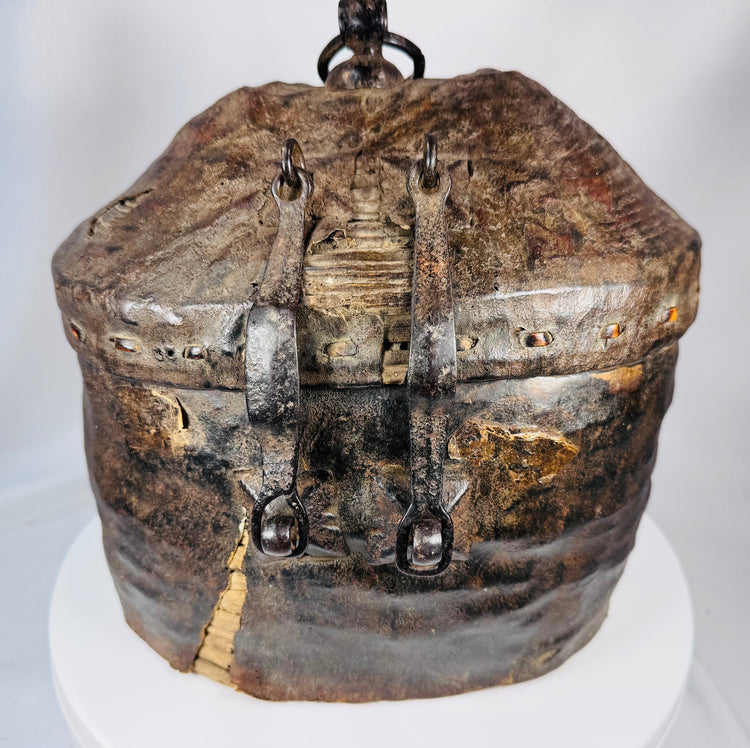 Traditional mountain storage vessel from Tibet or Nepal with woven reed interior