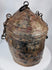 Himalayan ethnographic container with woven basketry interior and leather-covered exterior