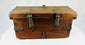 Ornate elmwood lockbox with original functional lock and key, handcrafted in South Asia.