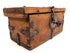 Antique Himalayan Merchant Strongbox with hand-forged iron corner straps and ornate scroll-key in lock