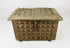 Antique Indian wooden box featuring embossed geometric and pyramid designs