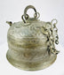 Antique Indian copper Paan Daan (betel box) with domed lid, swing handle, decorative chains, and locking clasp, late 18th–early 19th century.