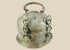 Antique Indian copper Paan Daan (betel box) with domed lid, swing handle, decorative chains, and locking clasp, late 18th–early 19th century.