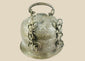 Antique Indian copper Paan Daan (betel box) with domed lid, swing handle, decorative chains, and locking clasp, late 18th–early 19th century.