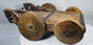 Rustic Indian folk art cart with deeply carved geometric ornamentation