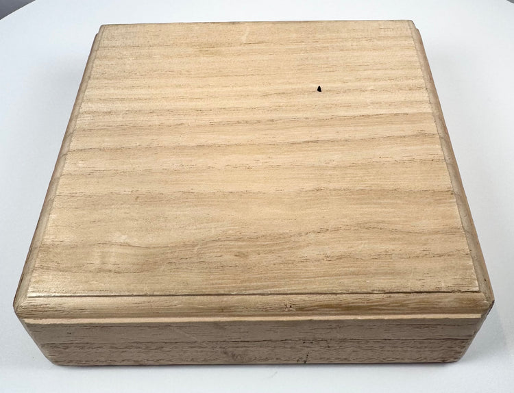 Original fitted wooden storage box accompanying the circa 1840 signed Eizui Japanese tsuba