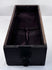 Deep lower drawer from an antique Japanese Edo period funa tansu, showing dark anti-tarnish textile lining, aged kiri wood and original iron lock plate with ring pull.