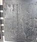 Back of the reinforced outer door of an antique Japanese Edo period funa tansu, showing aged kiri wood, historic wear, surface texture and iron hinge fittings.