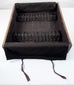 Later silver-storage drawer from antique Japanese funa tansu fitted with dark anti-tarnish textile and individual utensil loops