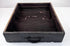 Open shallow drawer from Edo period ship chest showing plain textile lining, ring pull and aged wooden drawer construction