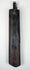 Full-length reverse view of Japanese kayaku-ire powder flask showing long belt clip and aged surface patina