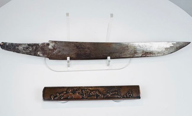 Full-length view of a Japanese sword-mounted kogatana blade and kozuka handle