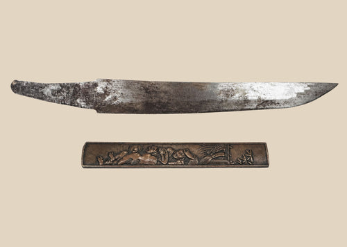 Antique Japanese kogatana steel blade with decorated kozuka handle, circa 1800–1900