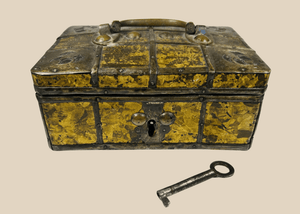 Antique Locking Casket with Original Key | Decorative Metal Treasure Box | Circa Early 19th Century