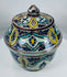 Fes pottery vessel with cobalt blue, yellow, turquoise, and manganese decoration