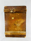 Back of antique Orthodox icon panel with wooden cross-bracing, aged patina, rope hanger and remnants of old label