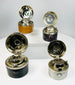Vintage portable ink containers with leather exterior and glass reservoirs