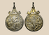 Antique silver devotional medal depicting Saint Anthony of Padua kneeling before the Christ Child, Catholic Europe, late 18th–early 19th century.