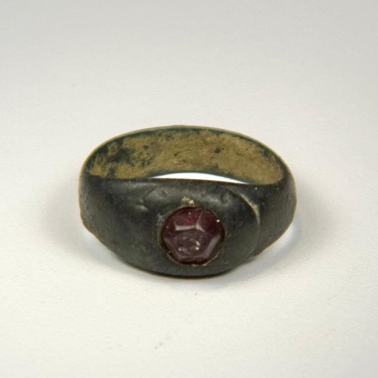 Ancient Persian silver signet ring with engraved carnelian stone and naturally aged patina