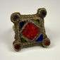 Antique North African or Middle Eastern silver ring with rectangular bezel and hand-incised geometric decoration