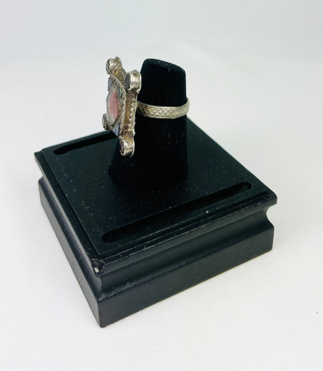 North African talismanic silver ring with thick shank and rectangular face