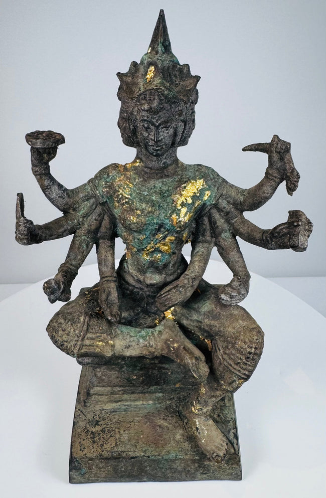 Front view of a gilded Thai Phra Phrom sculpture, circa 1850–1920