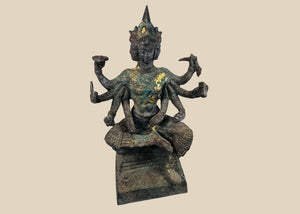 Antique Thai Gilt Bronze Phra Phrom Four-Faced Brahma with Sacred Yantra Markings | Circa 1850–1920