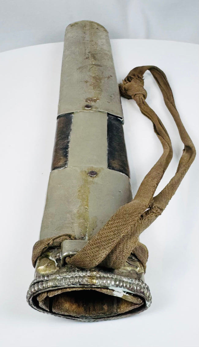 Original Tibetan leather-covered wooden scabbard with embossed silvered mounts