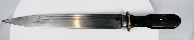 Antique Himalayan single-edged knife with tapered blade and dark horn handle
