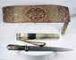 Late 19th-century Tibetan warrior belt set with dagger, scabbard, and suspension cord