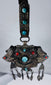 Large Tibetan gau shrine pendant with suspended leaf-shaped drops and decorative turquoise stone settings.